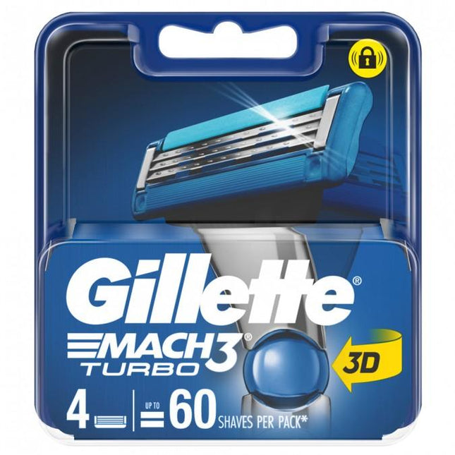 Gillette Mach3 Turbo Replacement Cartridges 4 Pack - OhYouLuckyDuck.com.au