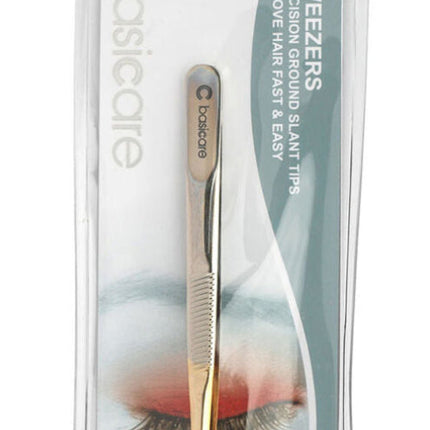 Basicare Slant Tip Tweezers with Half Gold Blade Stainless Steel