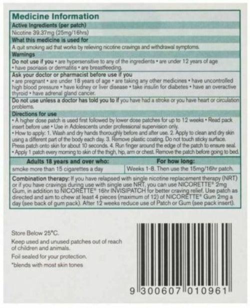 Nicorette Nicotine Patch 16hr Invisipatch Step 1 25mg 28 Patches - OhYouLuckyDuck.com.au