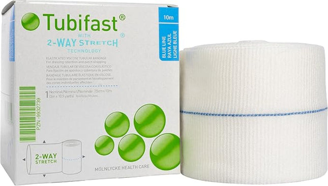Tubifast 2 Way Stretch Tubular Bandage Blue Line for Large Limbs 10.75CMx 10M