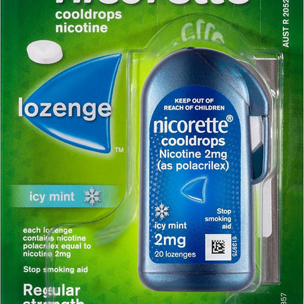 Nicorette Quit Smoking Regular Strength Cooldrops Nicotine Lozenge Icy Mint 20 Pack - OhYouLuckyDuck.com.au