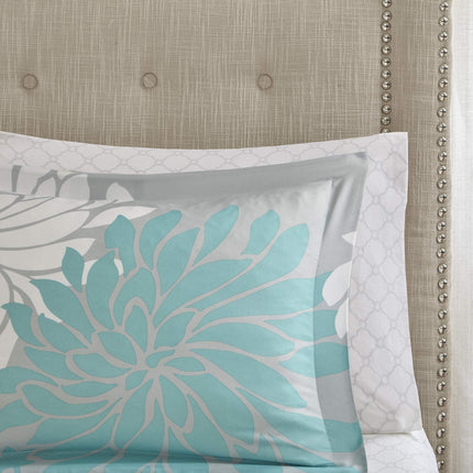 Madison Park Essentials Maible Reversible Floral Comforter and Cotton Sheet Set Aqua Queen