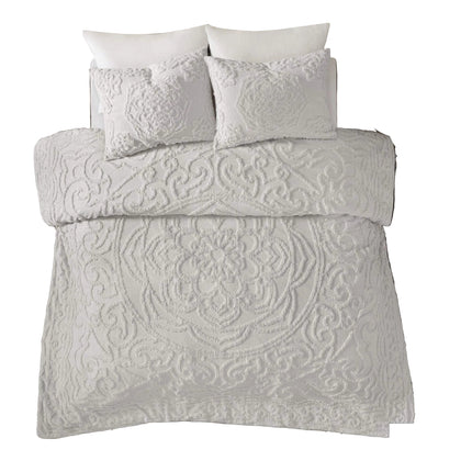 Madison Park Laetitia 100 Percent Cotton Duvet Cover Set with Chenille Tufted Medallion Design Shabby Chic All Season Bedding with Shams Floral Off White Full Queen 90 x 90 Inches