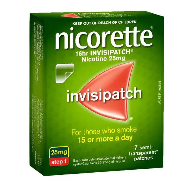 Nicorette Nicotine Patch 16hr Invisipatch Step 1 25mg 7 Patches - OhYouLuckyDuck.com.au