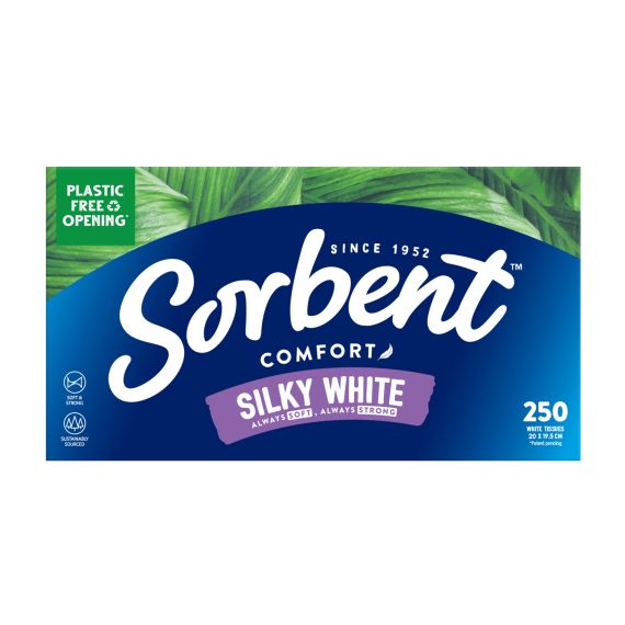 Sorbent Silky White Facial Tissues 250 Pack