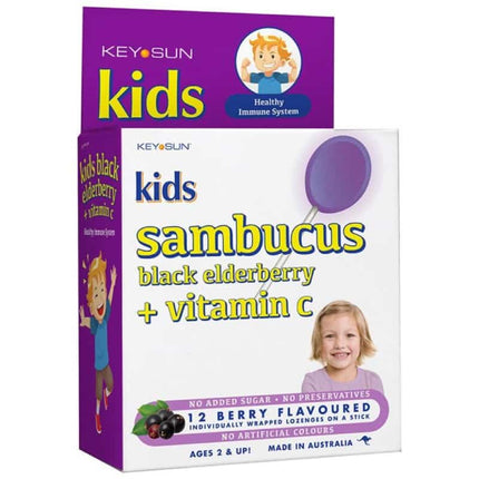Key Sun Kids Sambucus Black Elderberry + Vitamin C Lozenges 12 Pack – Berry - OhYouLuckyDuck.com.au