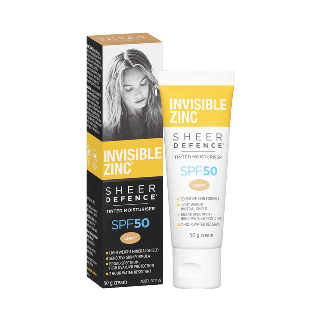 Invisible Zinc Sheer Defense Tinted Moisturiser Light Spf 50 50 g - OhYouLuckyDuck.com.au
