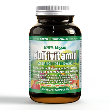 Green Nutritionals 100% Vegan Multivitamin with 5 Billion Postbiotics 60 Capsules