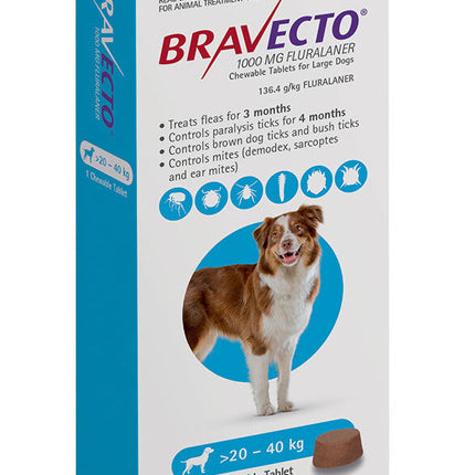 Bravecto Dog 20-40kg Large 3 Month Pack Blue