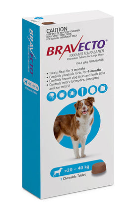 Bravecto Dog 20-40kg Large 3 Month Pack Blue