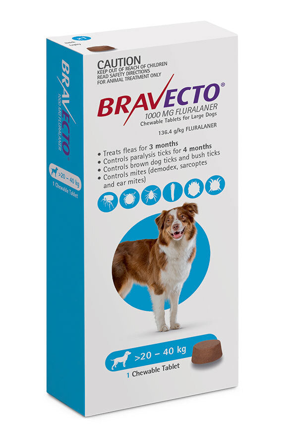 Bravecto Dog 20-40kg Large 3 Month Pack Blue