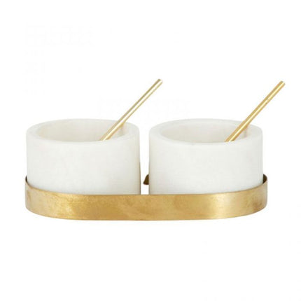 Mina Bowl Marble W/Tray 10X16 White
