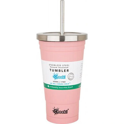 Cheeki Insulated Tumbler With Stainless Steel Straw Pink 500ML
