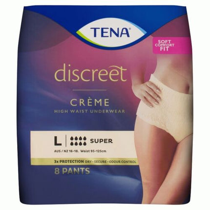 Tena Discreet Super High Waist Creme Pants Large 8 Pack - OhYouLuckyDuck.com.au