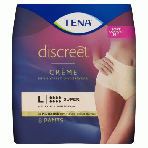 Tena Discreet Super High Waist Creme Pants Large 8 Pack - OhYouLuckyDuck.com.au