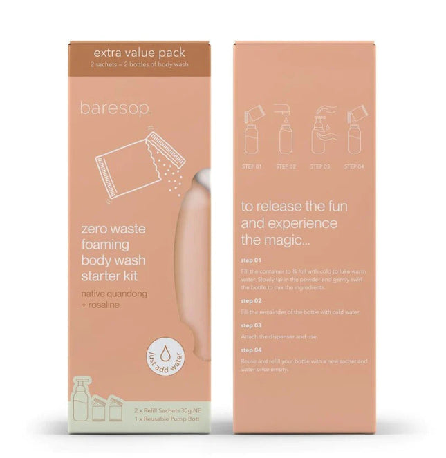 Baresop Zero Waste Foaming Body Wash Starter Kit Native Quandong and Rosaline - OhYouLuckyDuck.com.au