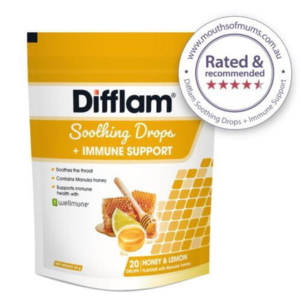 Difflam Soothing Drops + Immune Support Honey & Lemon 20 Drops - OhYouLuckyDuck.com.au