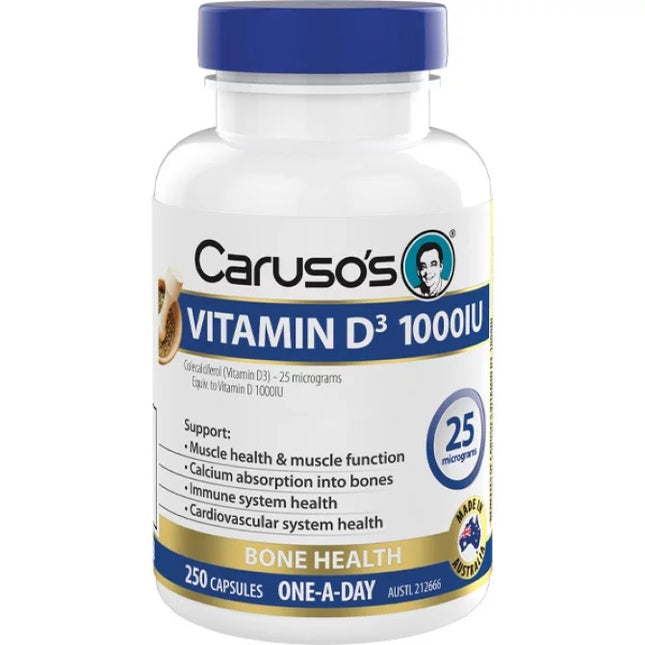 Carusos Vitamin D3 1000IU 250 Capsules - OhYouLuckyDuck.com.au