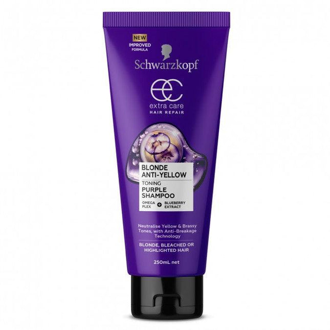 Schwarzkopf Extra Care Blonde Anti-Yellow Toning Purple Shampoo 250mL - OhYouLuckyDuck.com.au