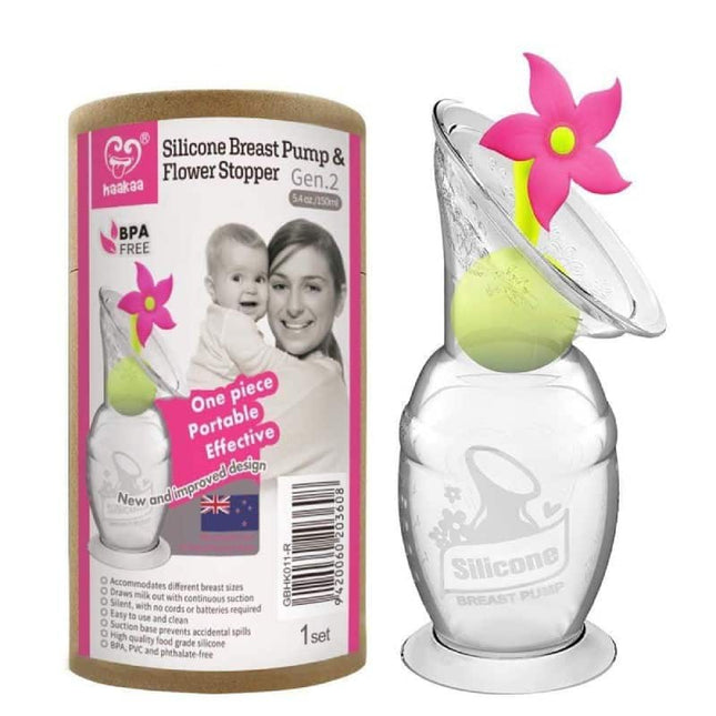 Haakaa Silicone Breast Pump & Pink Flower Stopper - OhYouLuckyDuck.com.au