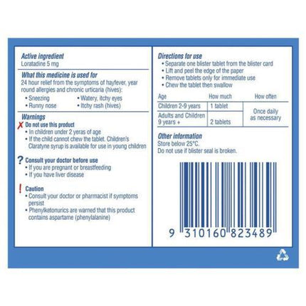 Claratyne Childrens Chewable 30 Tablets - OhYouLuckyDuck.com.au