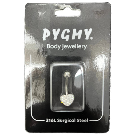 Adnohr Surgical Steel Pygmy Belly Bar with Heart Crystal 1.6 mm