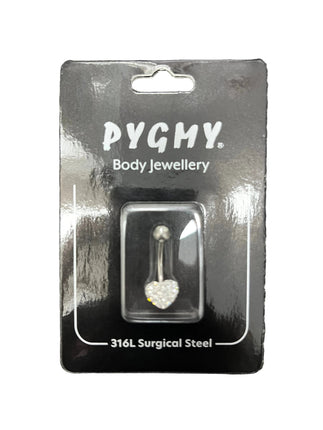 Adnohr Surgical Steel Pygmy Belly Bar with Heart Crystal 1.6 mm