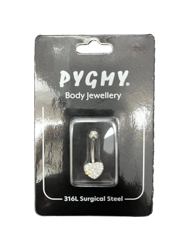 Adnohr Surgical Steel Pygmy Belly Bar with Heart Crystal 1.6 mm