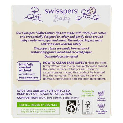 Swisspers Baby Cotton Tips Paper Stems 40 Pack - OhYouLuckyDuck.com.au