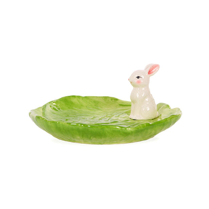 Holly and Ivy Green Cabbage Plate With Bunny 20.5 x 18.7 x 8.8CM
