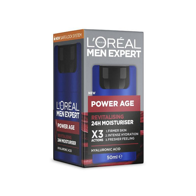 L'Oréal Paris Men Expert Power Age, Anti-Ageing Revitalitising 24H Face Moisturiser For Men, with Hyaluronic Acid, 50ml - OhYouLuckyDuck.com.au