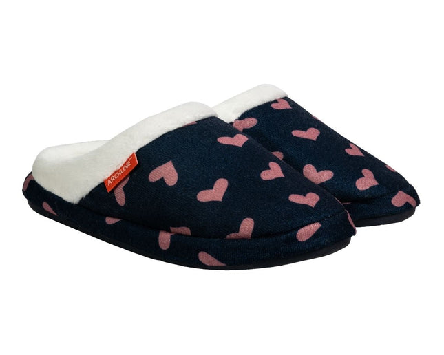 Archline Orthotic Open Slippers Navy With Hearts Size 37
