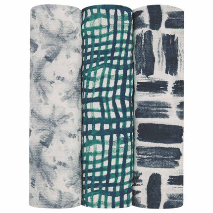 Aden Anais Silky Soft Bamboo Muslin Swaddles Seaport Pack Of 3 120 X 120 Cm