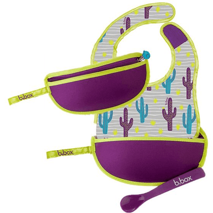 B.Box Travel Bib And Flexible Soft Bite Spoon Set (Cactus Capers)