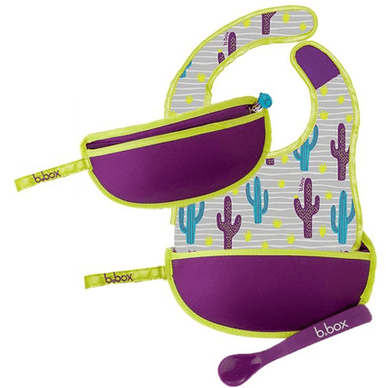 B.Box Travel Bib And Flexible Soft Bite Spoon Set (Cactus Capers)