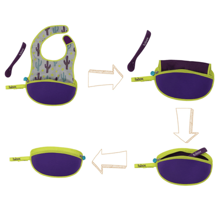 B.Box Travel Bib And Flexible Soft Bite Spoon Set (Cactus Capers)
