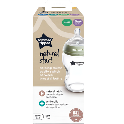 Tommee Tippee Natural Start Glass Bottle Slow Teat 1X 250Ml