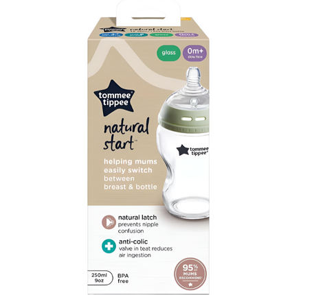 Tommee Tippee Natural Start Glass Bottle Slow Teat 1X 250Ml