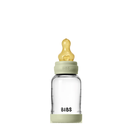 Bibs Glass Baby Bottle Latex 120ml Slow Flow Sage