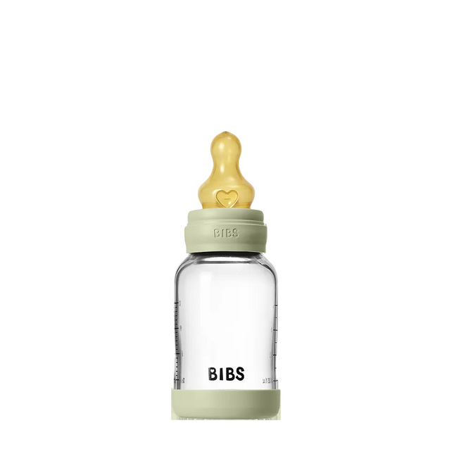 Bibs Glass Baby Bottle Latex 120ml Slow Flow Sage