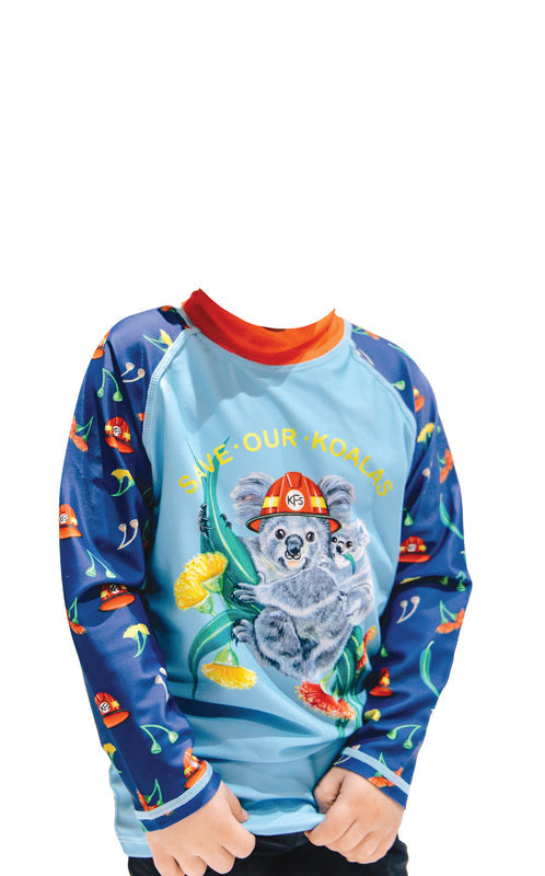 Radicool Australia Kids Save Our Koalas Rashie Blue Size 4