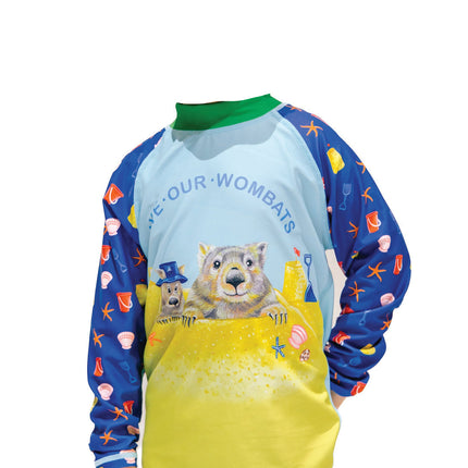 Radicool Australia Kids Save Our Wombats Rashie Blue Size 6