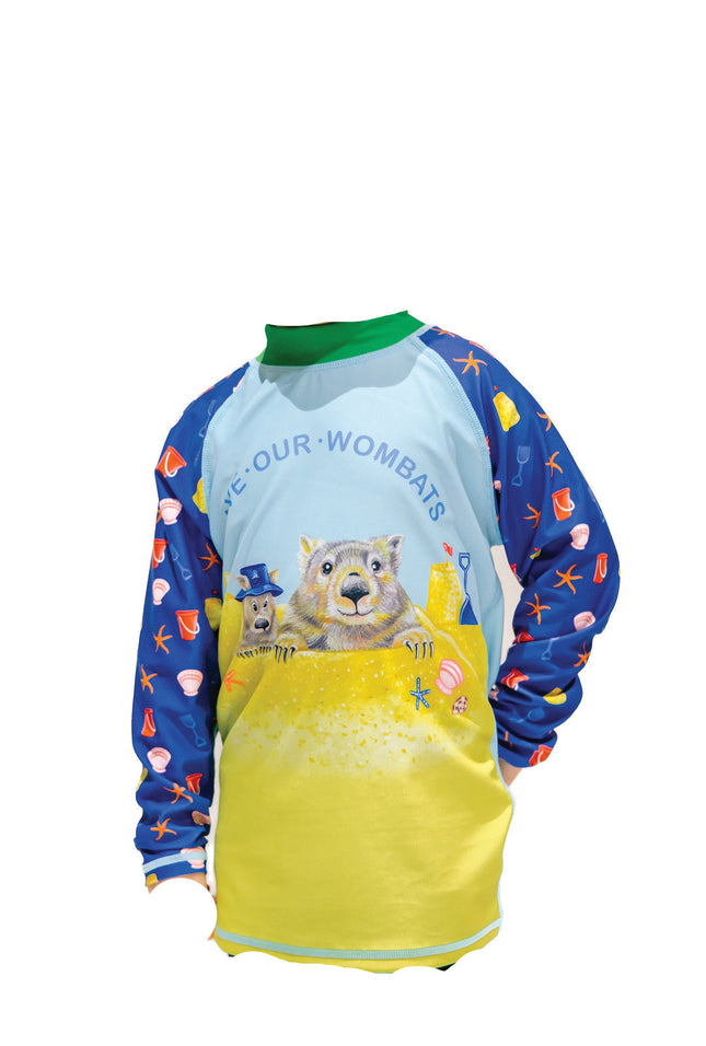 Radicool Australia Kids Save Our Wombats Rashie Blue Size 6