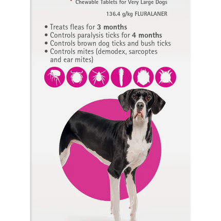 Bravecto Flea & Tick Chew For Extra Large Dogs Pink 1 Chewable