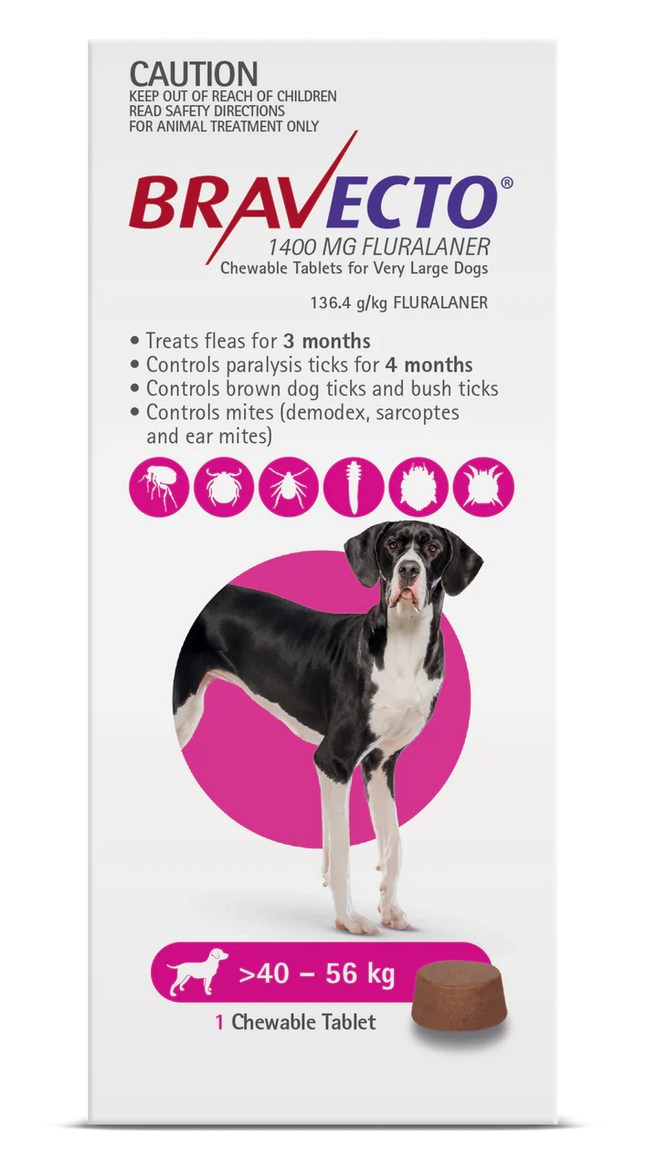 Bravecto Flea & Tick Chew For Extra Large Dogs Pink 1 Chewable