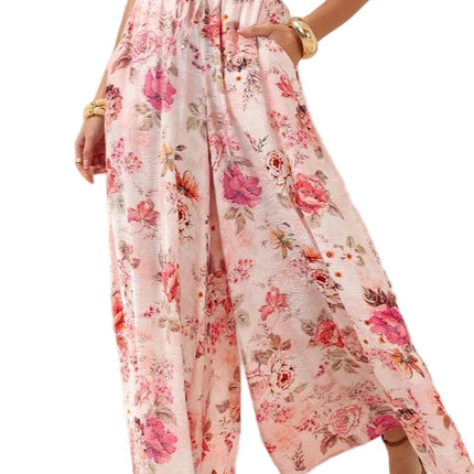 Ginger Bear Boutique Beautiful Flower Maxi Flowing Pants in Pink