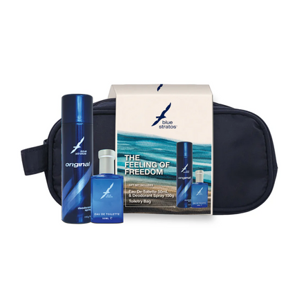 Blue Stratos Gift Set EDT 50ML with Deo Spray 150G and Toiletry Bag