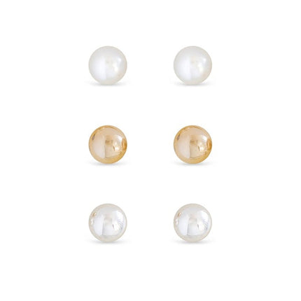 Ear Sense Gold Silver And Pearl Ball Trio Stud Earrings 4mm