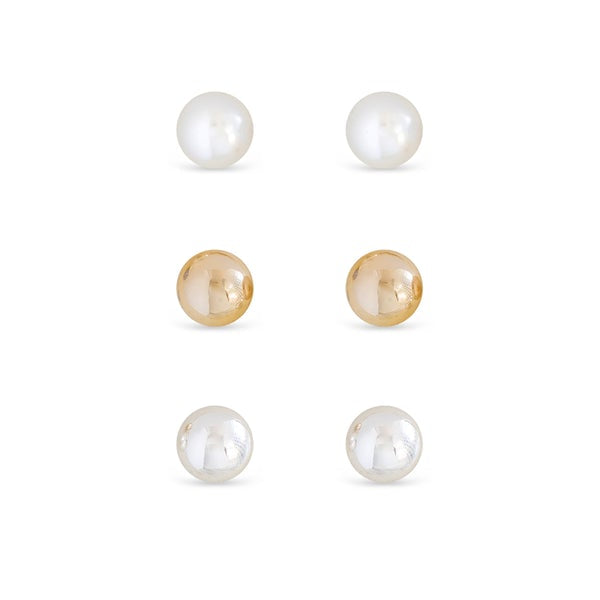 Ear Sense Gold Silver And Pearl Ball Trio Stud Earrings 4mm