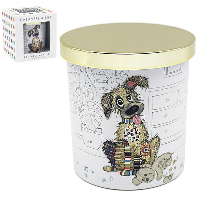 Bug Art Cashmere & Silk Hand Poured Scented Boutique Candle Dog Pattern Gift